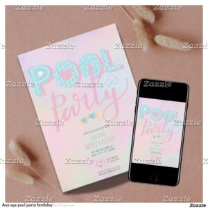 Any age pool party birthday invitation