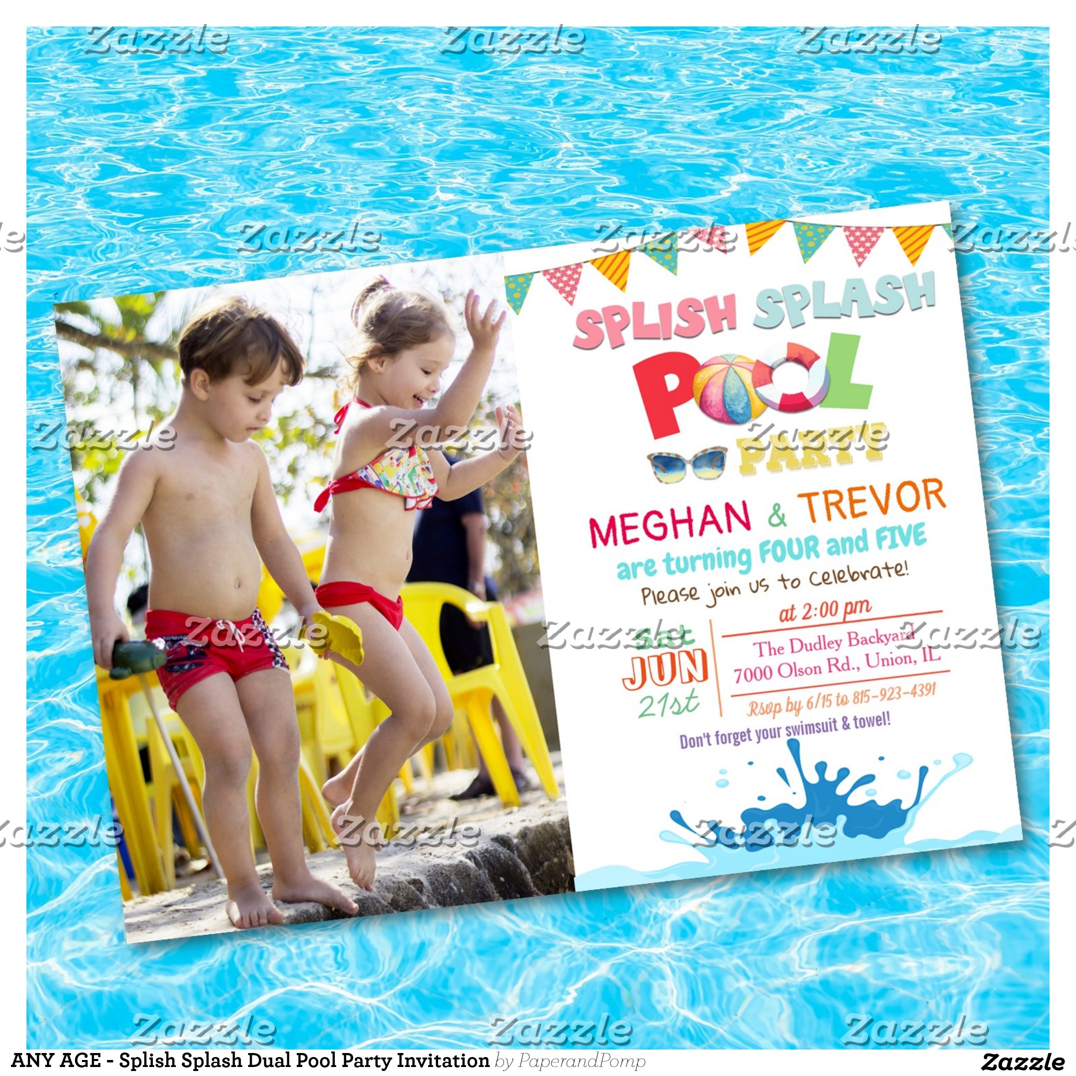 ANY AGE - Splish Splash Dual Pool Party Invitation