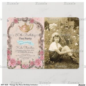 ANY AGE - Vintage Tea Photo Birthday Invitation
