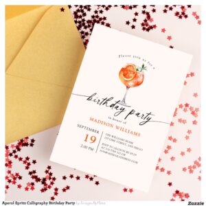 Aperol Spritz Calligraphy Birthday Party Invitation