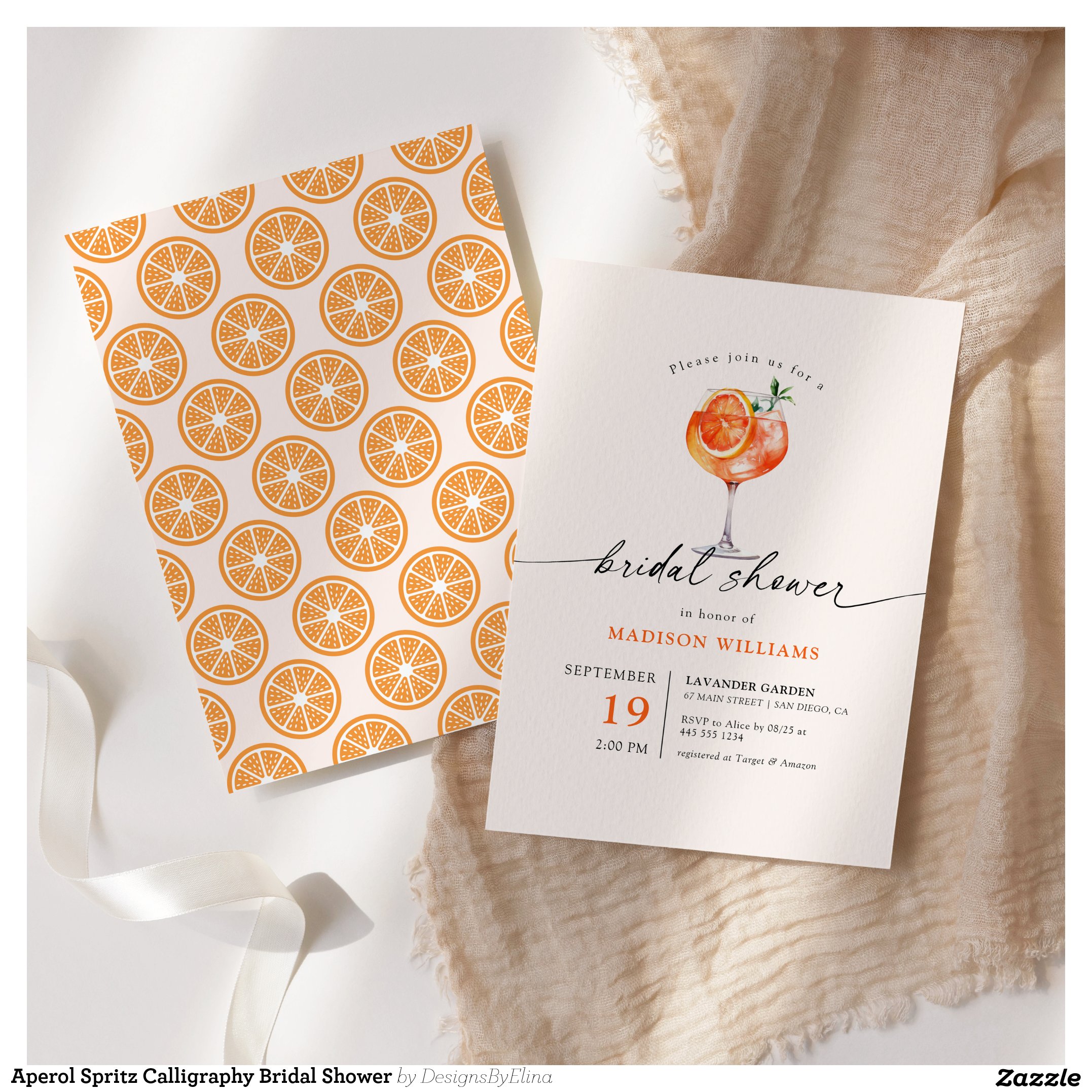 Aperol Spritz Calligraphy Bridal Shower Invitation