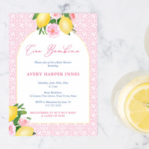 Arch Frame Ciao Bambina Lemons Baby Girl Shower Invitation