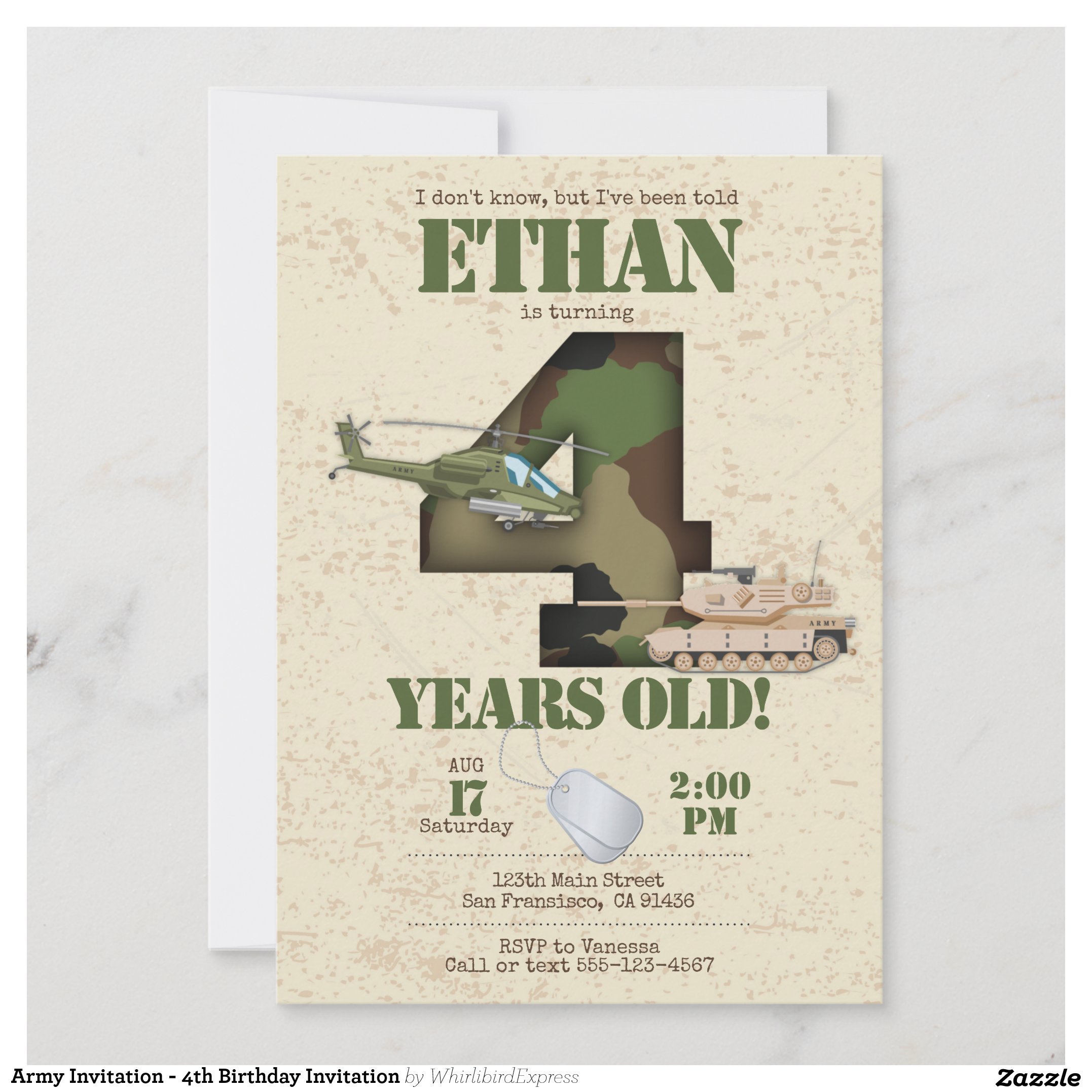 Army Invitation - 4th Birthday Invitation