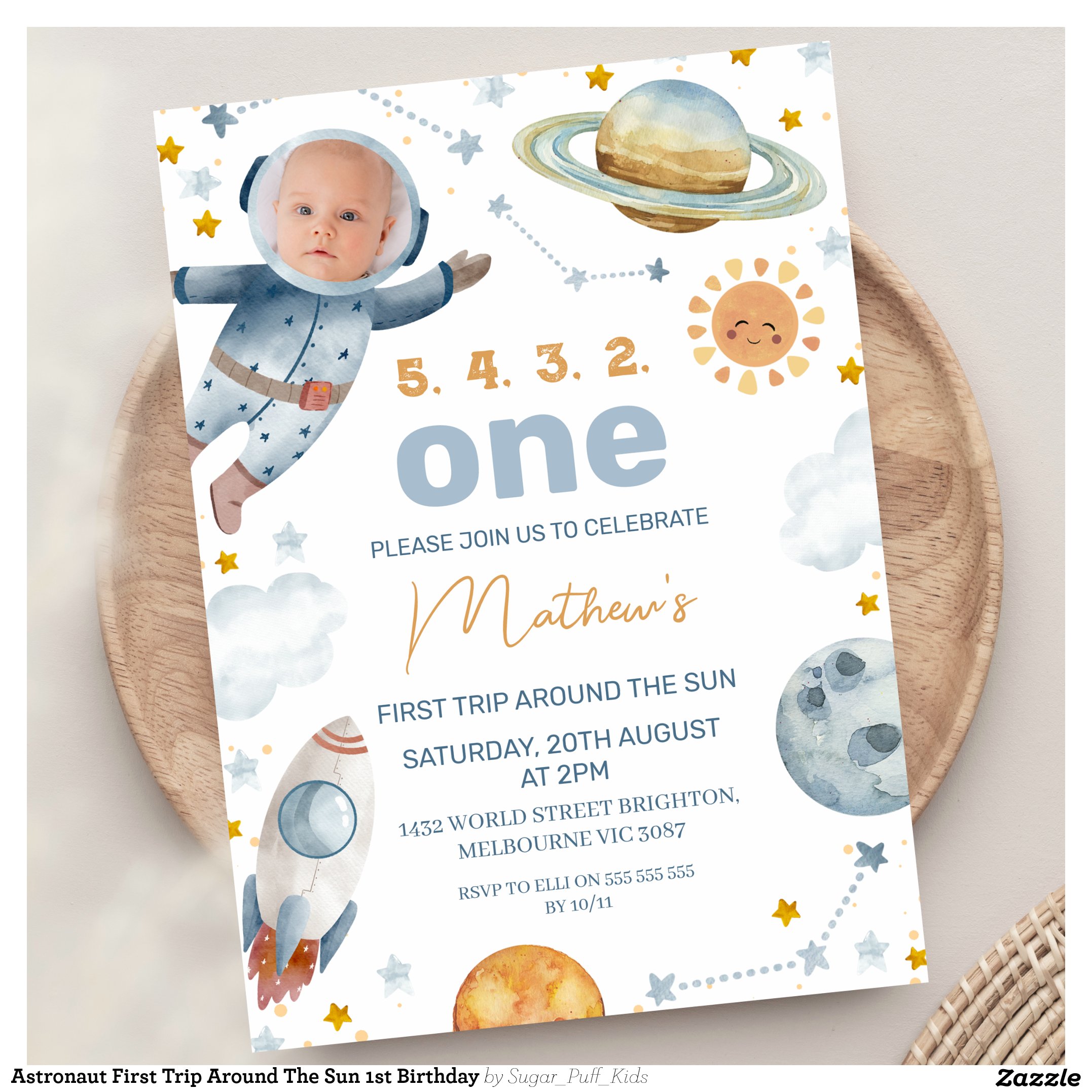 Astronaut First Trip Around The Sun 1st Birthday Invitation