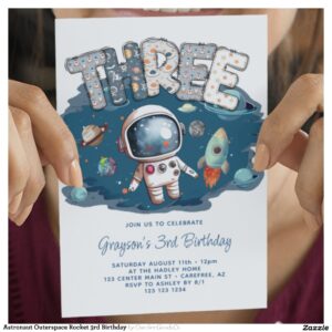 Astronaut Outerspace Rocket 3rd Birthday Invitation