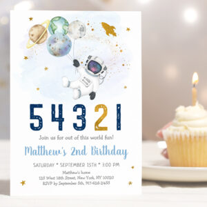 Astronaut Space Countdown 2nd Birthday Invitation