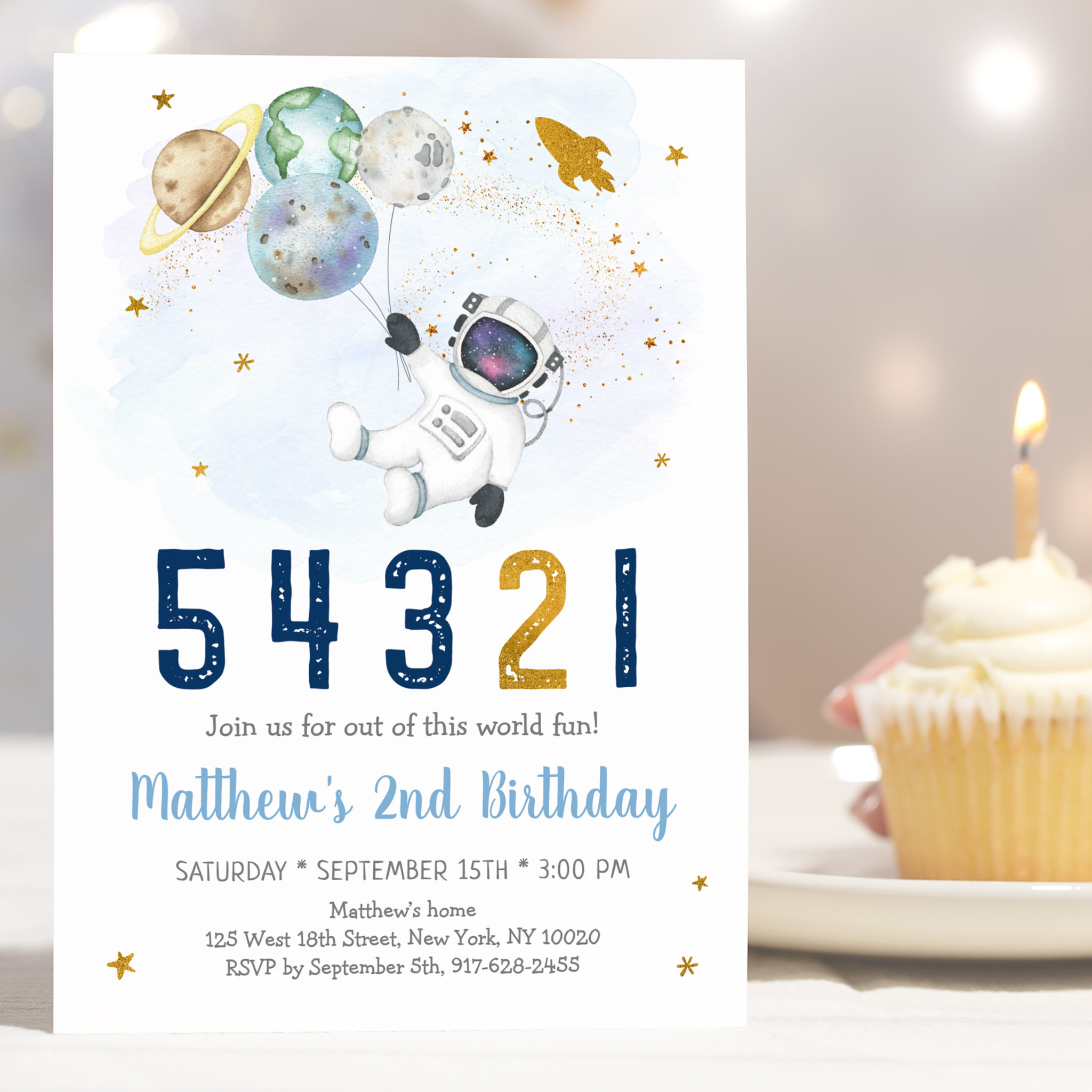 Astronaut Space Countdown 2nd Birthday Invitation