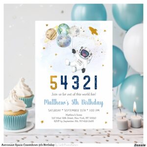 Astronaut Space Countdown 5th Birthday Invitation