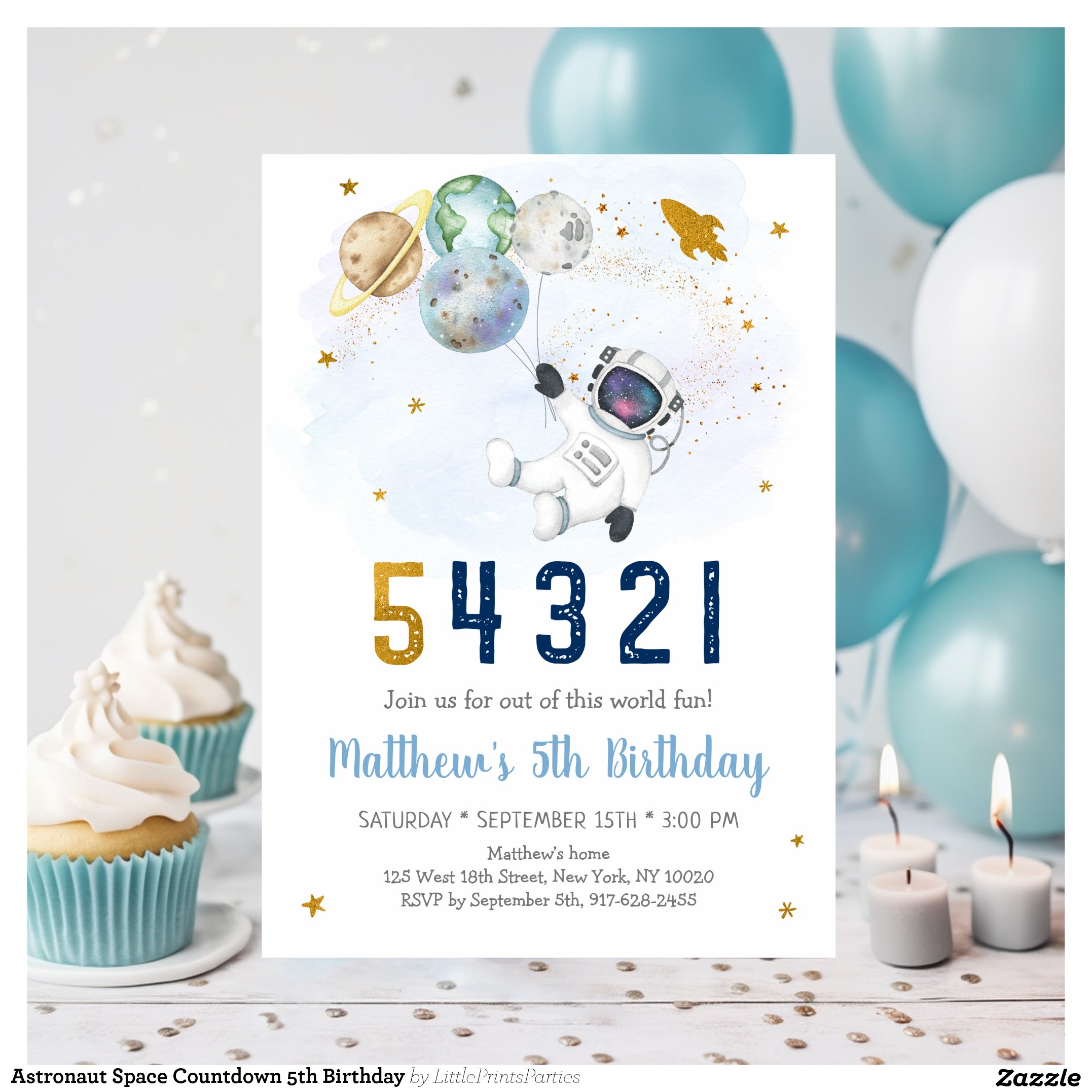 Astronaut Space Countdown 5th Birthday Invitation