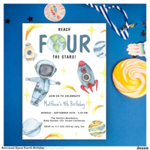 Astronaut Space Fourth Birthday Invitation