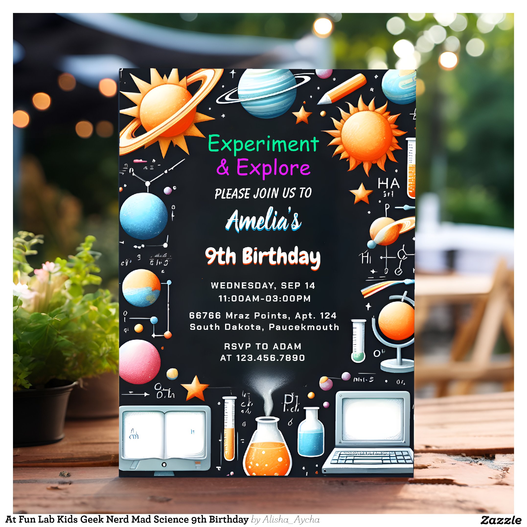 At Fun Lab Kids Geek Nerd Mad Science 9th Birthday Invitation