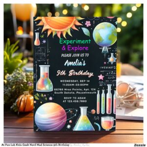 At Fun Lab Kids Geek Nerd Mad Science 9th Birthday Invitation