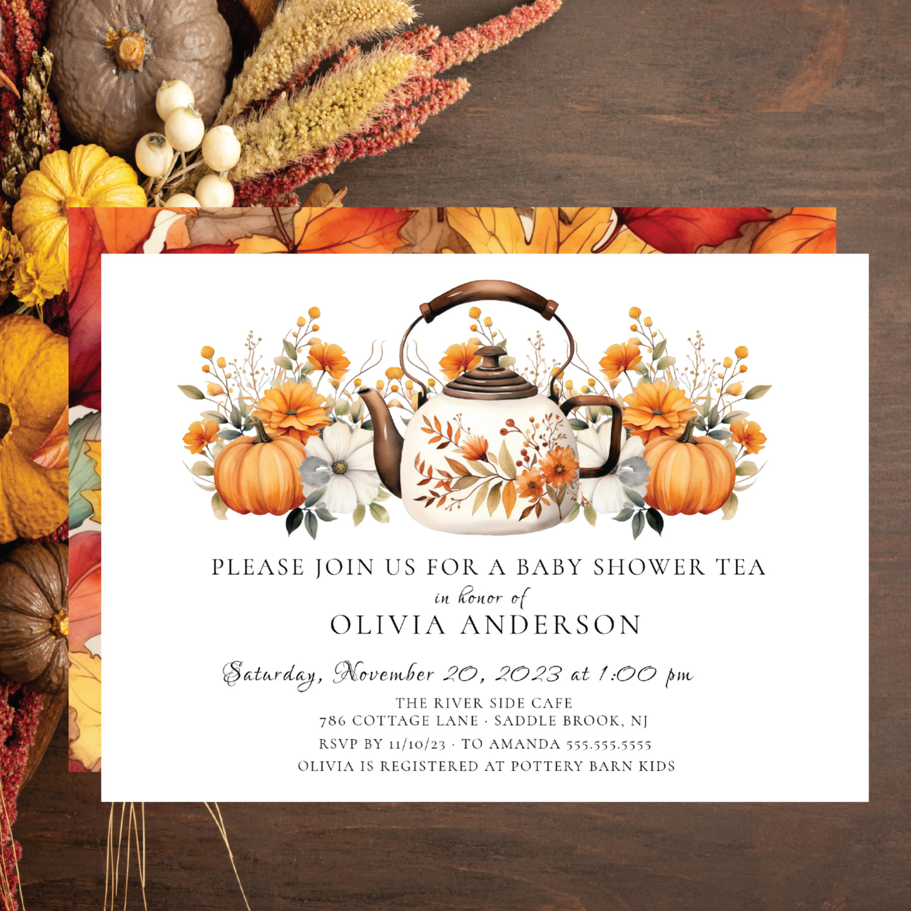 Autumn Floral Bridal Tea Party Invitation