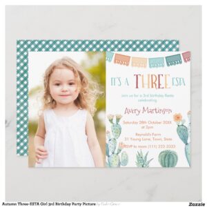 Autumn Three-ESTA Girl 3rd Birthday Party Picture Invitation