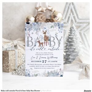 Baby cold outside Floral & Deer Baby Boy Shower Invitation