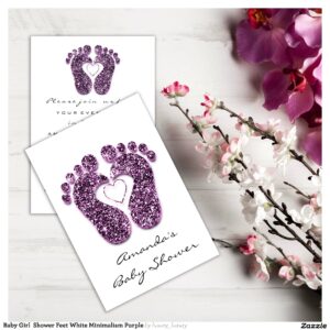 Baby Girl Shower Feet White Minimalism Purple Invitation