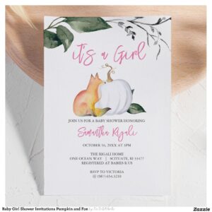 Baby Girl Shower Invitations Pumpkin and Fox