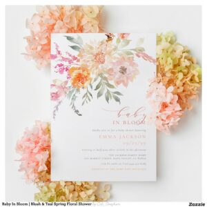 Baby In Bloom Blush & Teal Spring Floral Shower Invitation