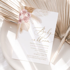 Baby in Bloom Boho Pampas Grass Girl Baby Shower Invitation