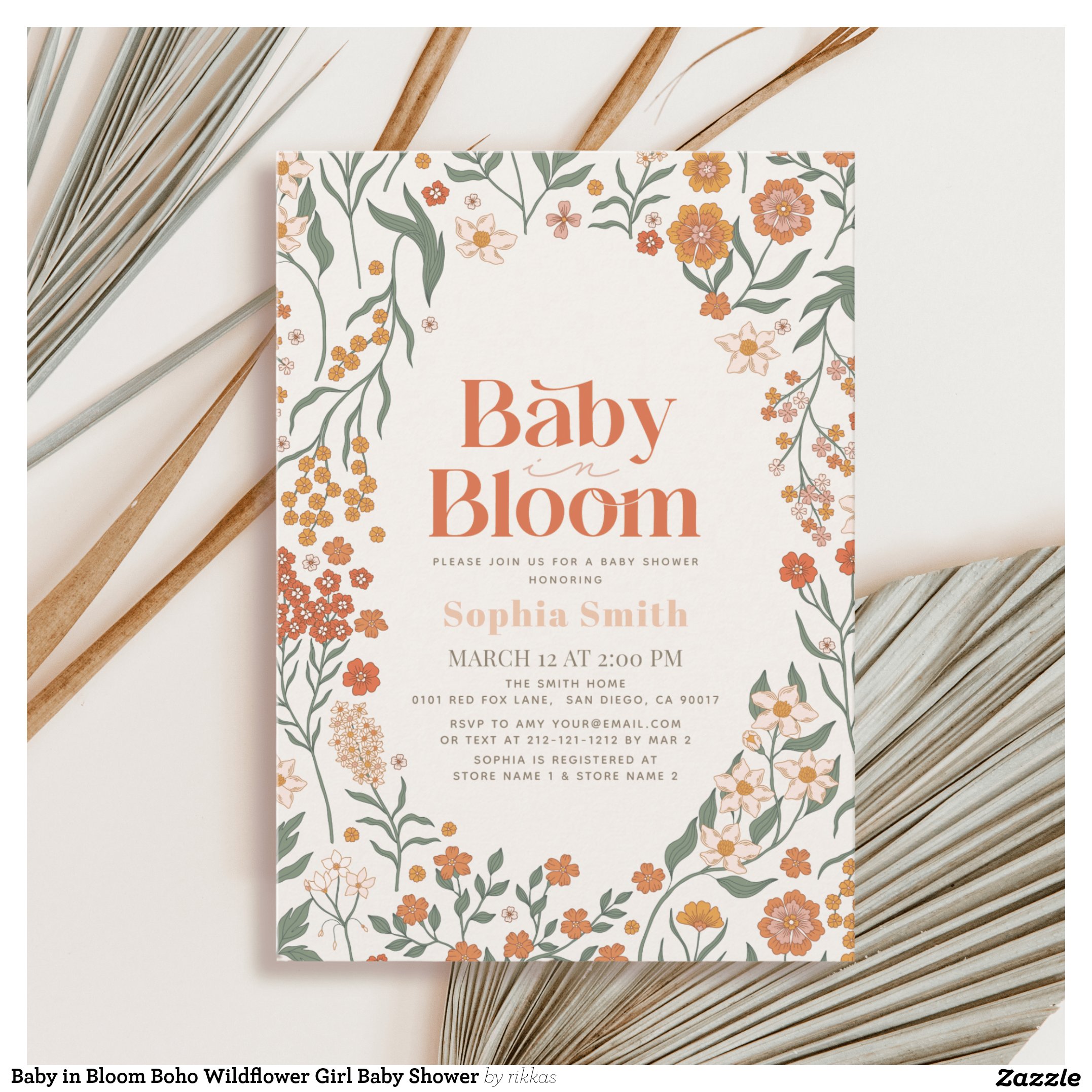 Baby in Bloom Boho Wildflower Girl Baby Shower Invitation