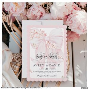 Baby in Bloom Floral Bow Spring Girl Baby Shower Invitation