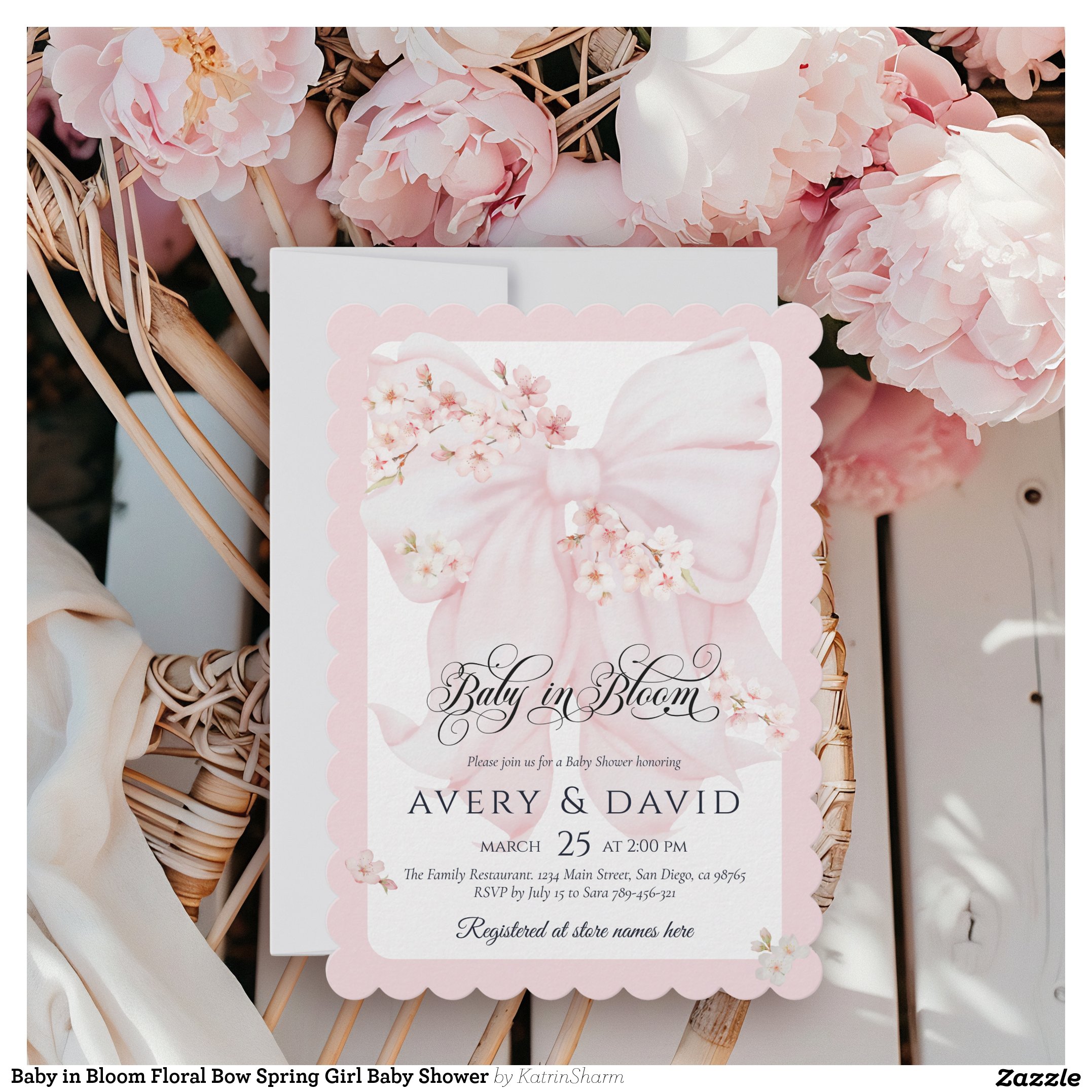 Baby in Bloom Floral Bow Spring Girl Baby Shower Invitation