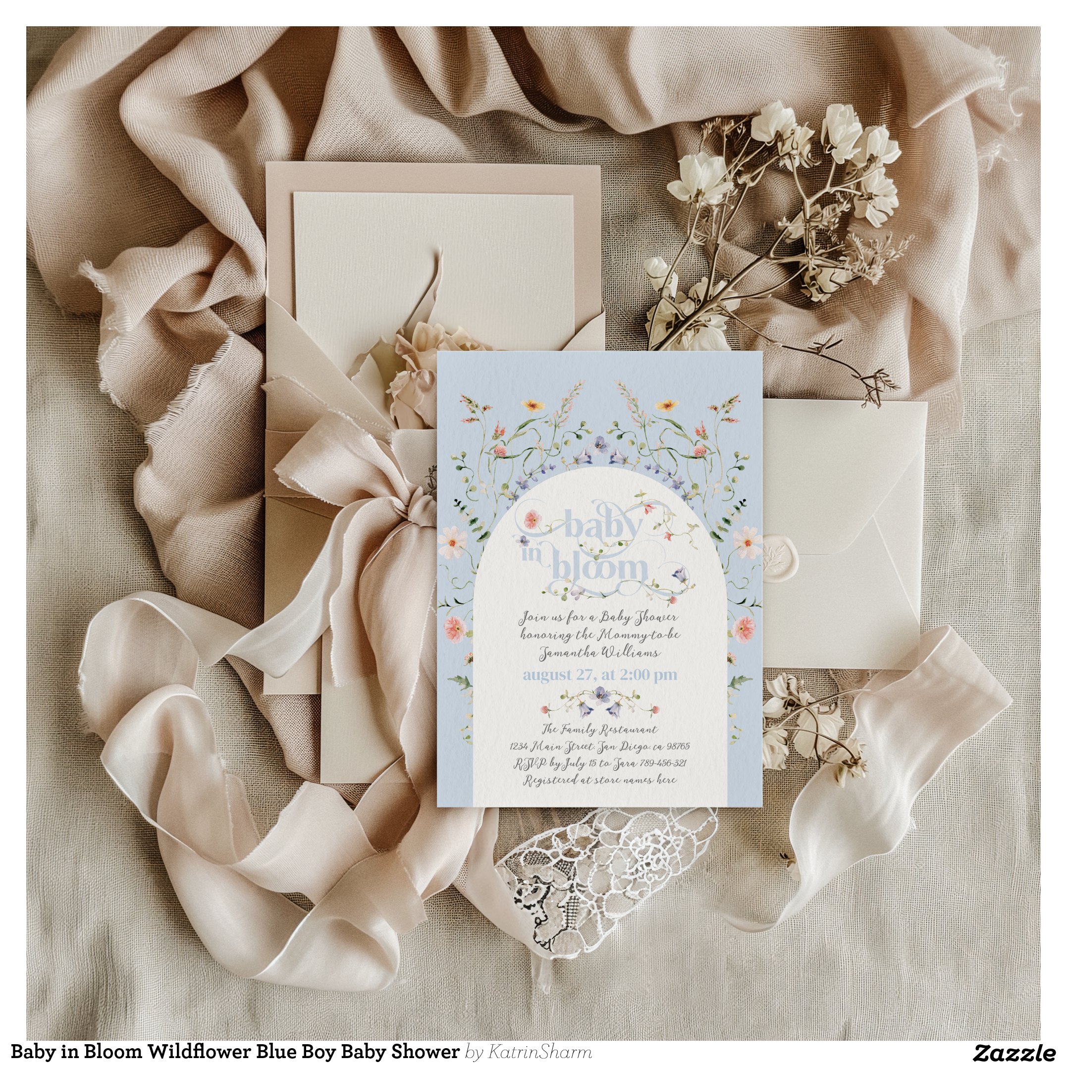 Baby in Bloom Wildflower Blue Boy Baby Shower Invitation