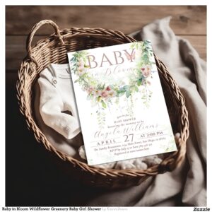 Baby in Bloom Wildflower Greenery Baby Girl Shower Invitation