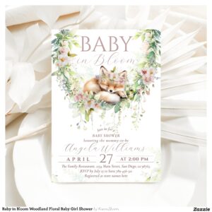 Baby in Bloom Woodland Floral Baby Girl Shower Invitation