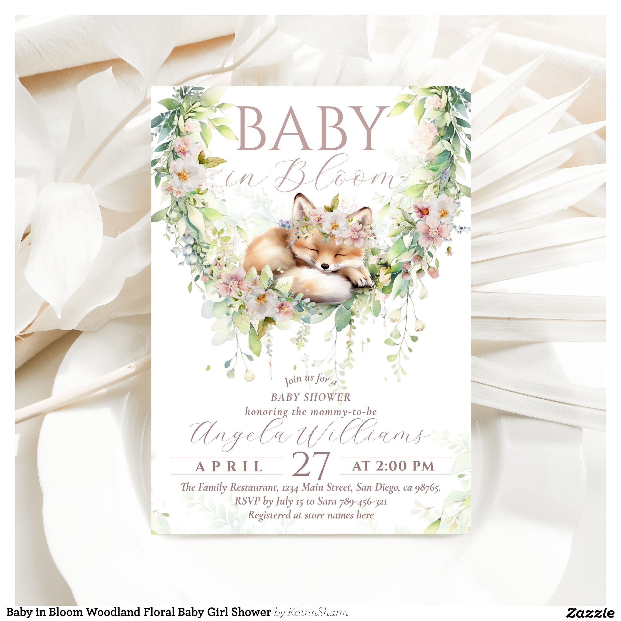 Baby in Bloom Woodland Floral Baby Girl Shower Invitation