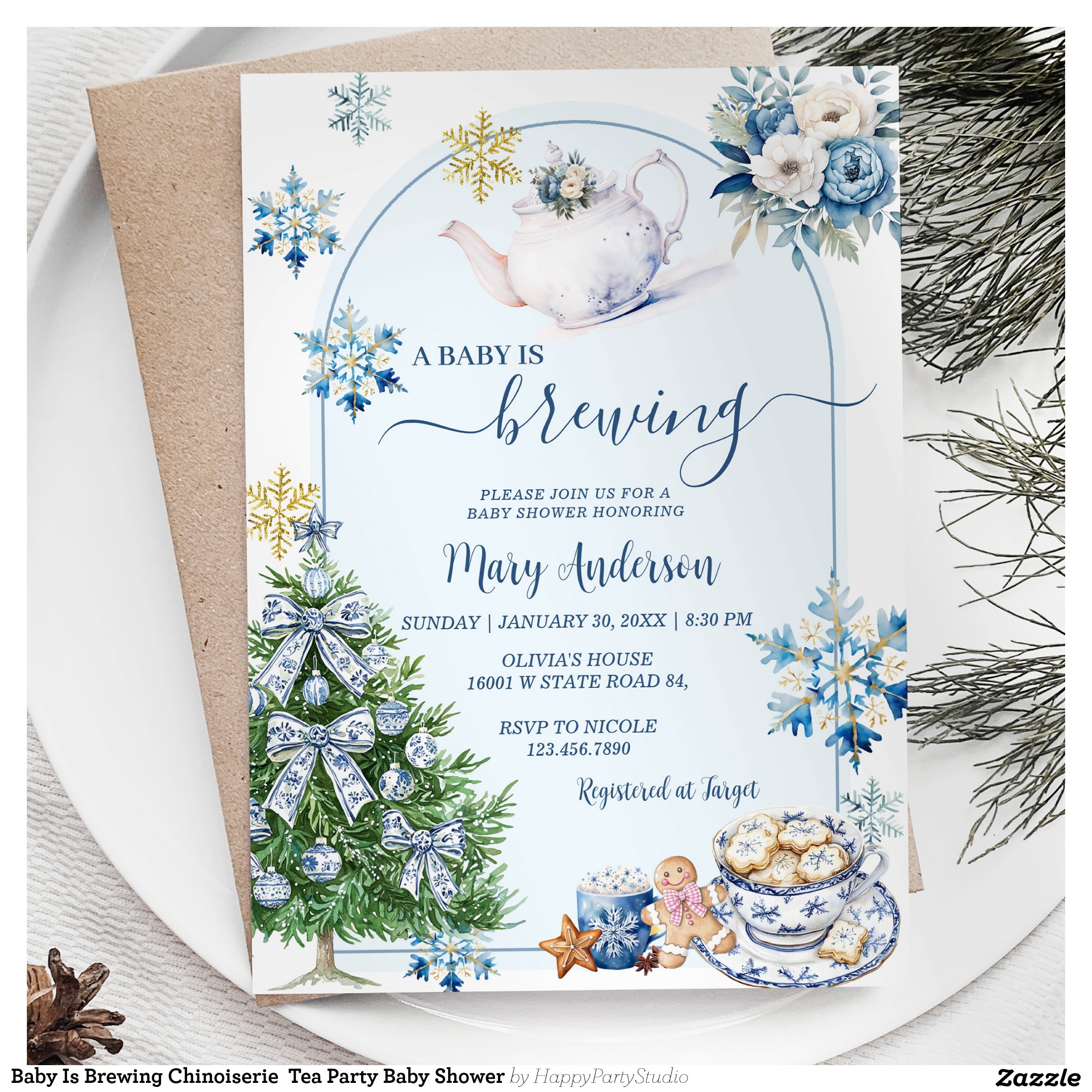 Baby Is Brewing Chinoiserie Tea Party Baby Shower Invitation