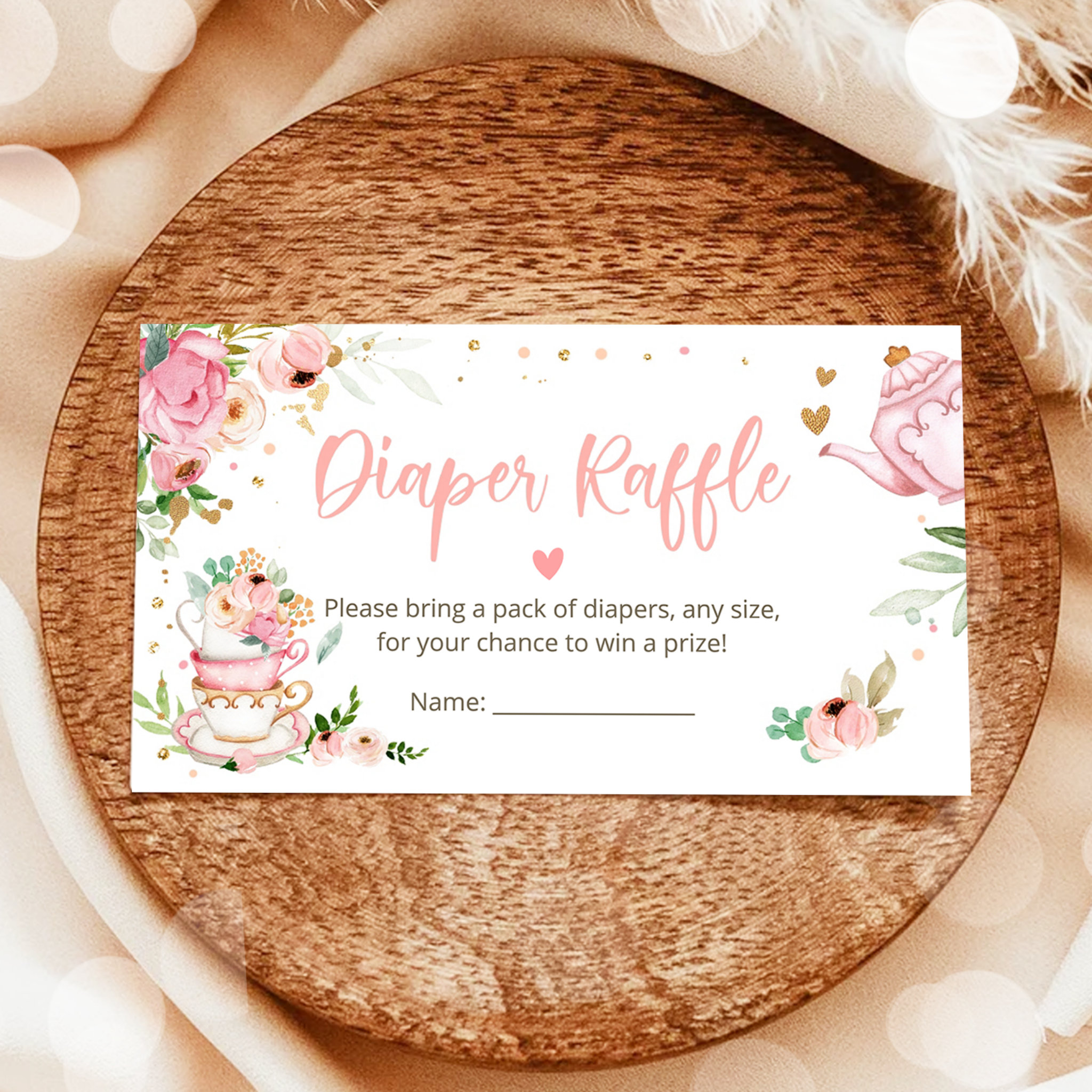 Baby is Brewing Tea Diaper Raffle Pink Baby Shower Enclosure Card