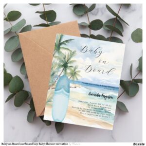 Baby on Board surfboard boy Baby Shower invitation