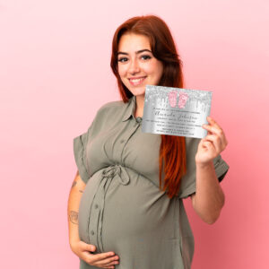 Baby Shower Drips Glitter Pink Feet Gray Boy Girl Invitation