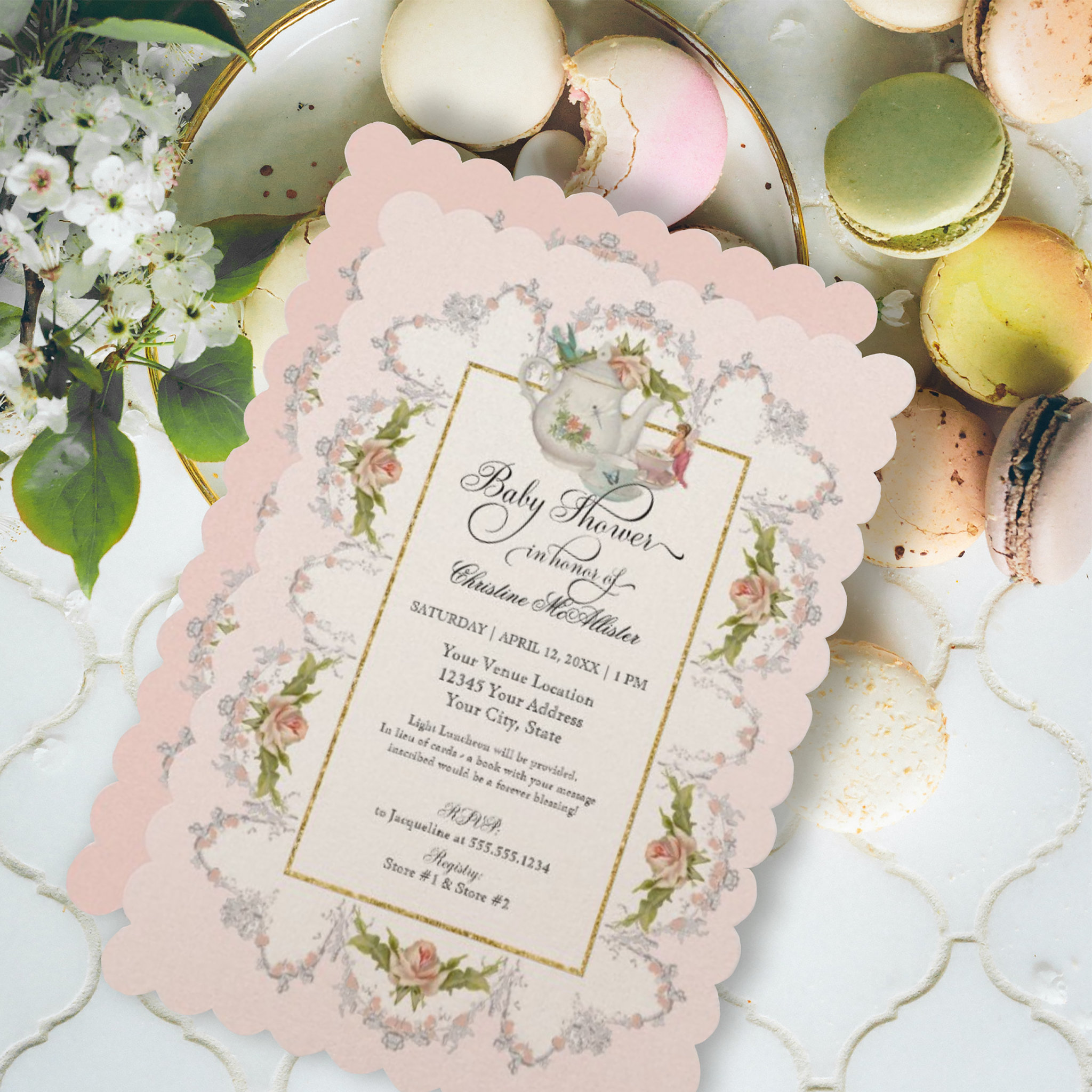 Baby Shower Fairy Tea Party Teapot n Cups Invitation