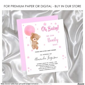 Baby shower teddy bear girl pink budget invitation flyer