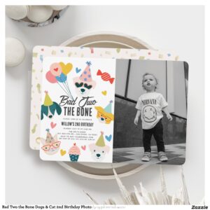 Bad Two the Bone Dogs & Cat 2nd Birthday Photo Invitation