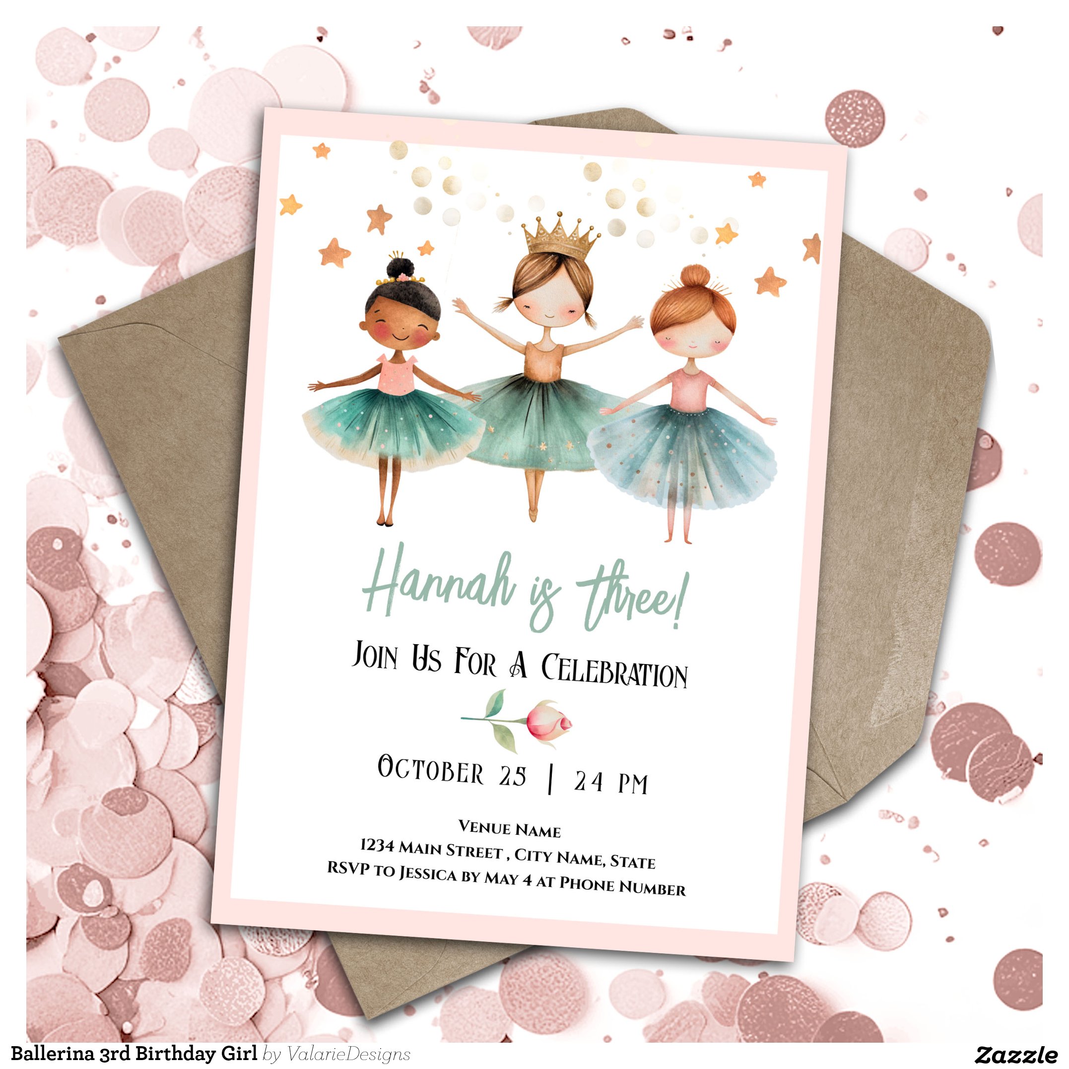 Ballerina 3rd Birthday Girl Invitation