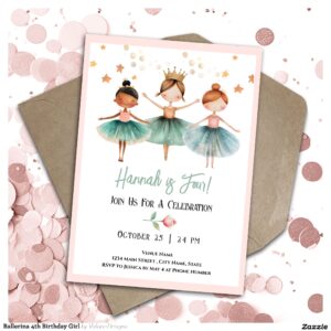 Ballerina 4th Birthday Girl Invitation