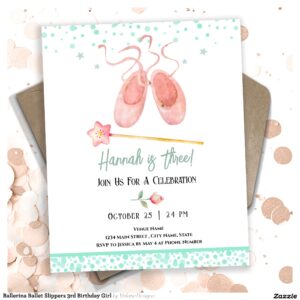 Ballerina Ballet Slippers 3rd Birthday Girl Invitation