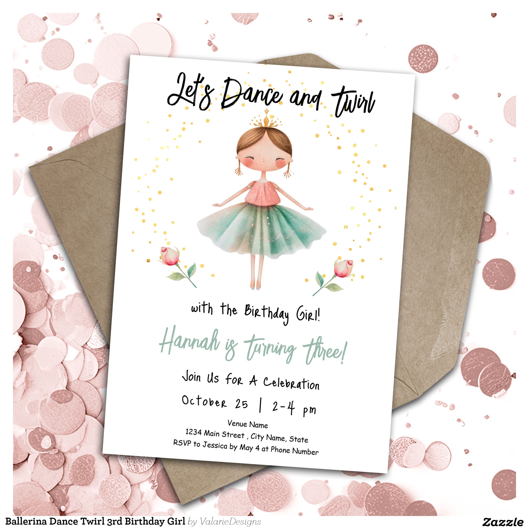 Ballerina Dance Twirl 3rd Birthday Girl Invitation