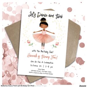 Ballerina Dance Twirl 4th Birthday Girl Pink Invitation