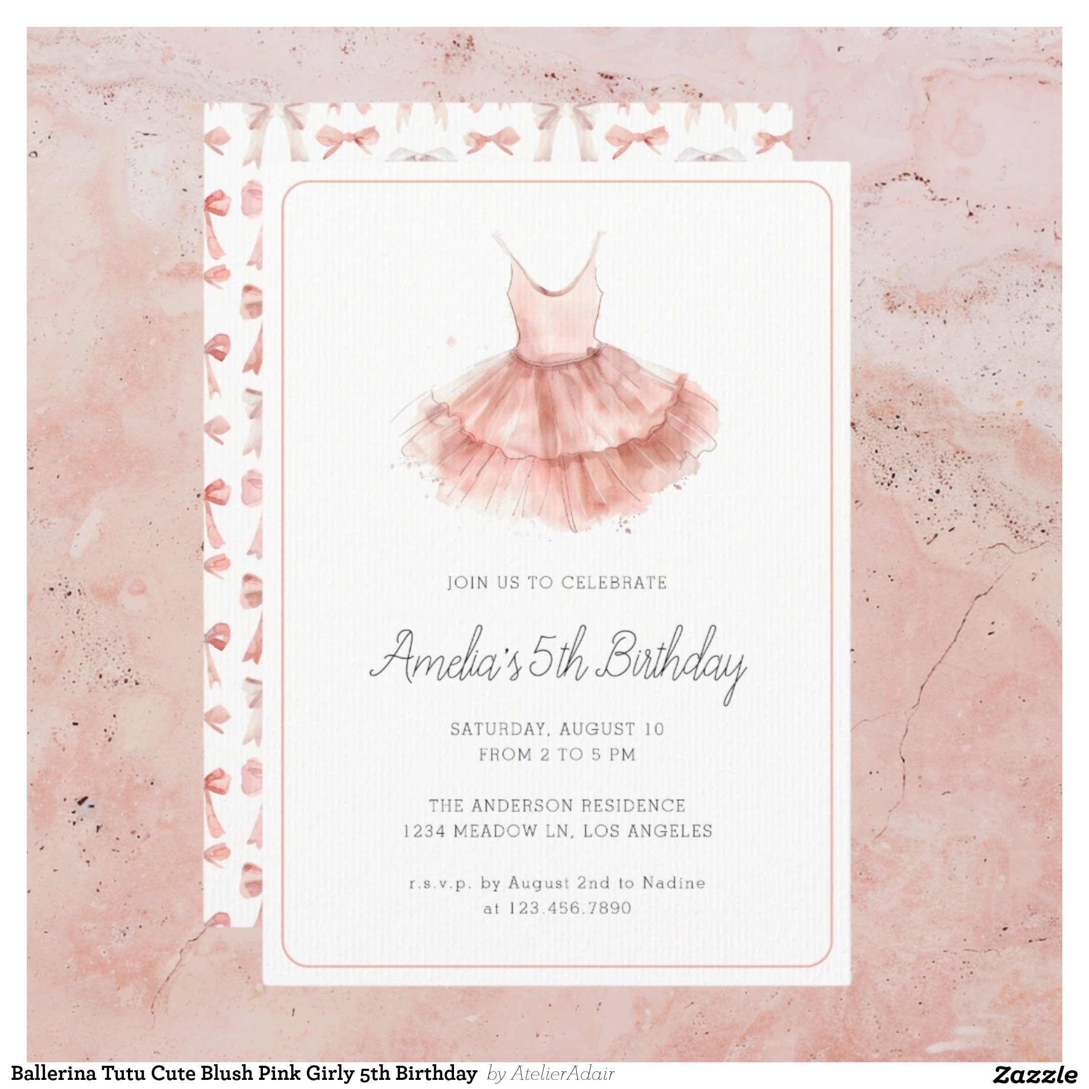 Ballerina Tutu Cute Blush Pink Girly 5th Birthday Invitation