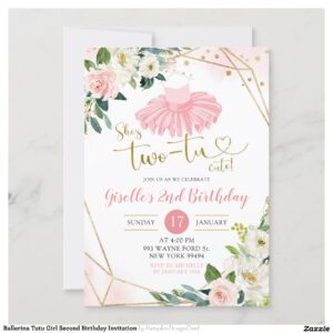 Ballerina Tutu Girl Second Birthday Invitation