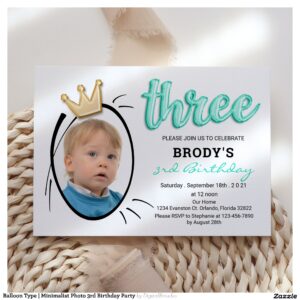 Balloon Type Minimalist Photo 3rd Birthday Party Invitation