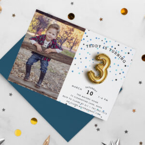 Balloon Type Photo Third Birthday Party Invite