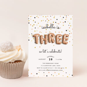 Balloon Type Third Birthday Party Invitation