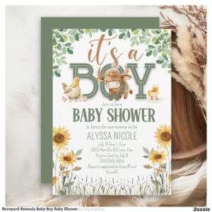 Barnyard Animals Baby Boy Baby Shower Invitation