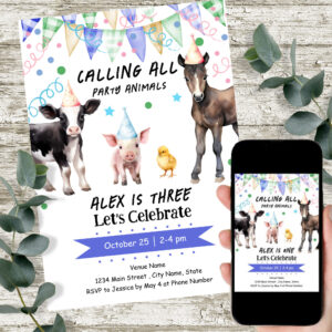 Barnyard Farm Animals 3rd Birthday Invitation