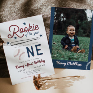 BARRY Rookie of the Year Baseball 1st Birthday Invitation